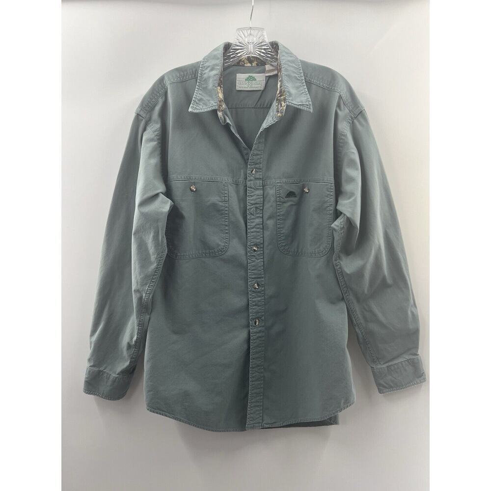 Bushlan Men’s Long Sleeve Button Front Vintage (89) Hunting Shirt Green Large